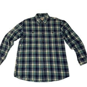Duluth Trading Co Mens Green Plaid Flannel Button Down Shirt 3453 JPD Size M